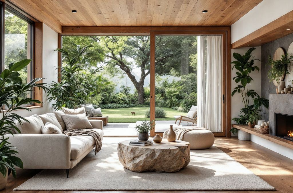 Mẫu phòng khách biệt thự kết hợp cùng không gian sân vườn