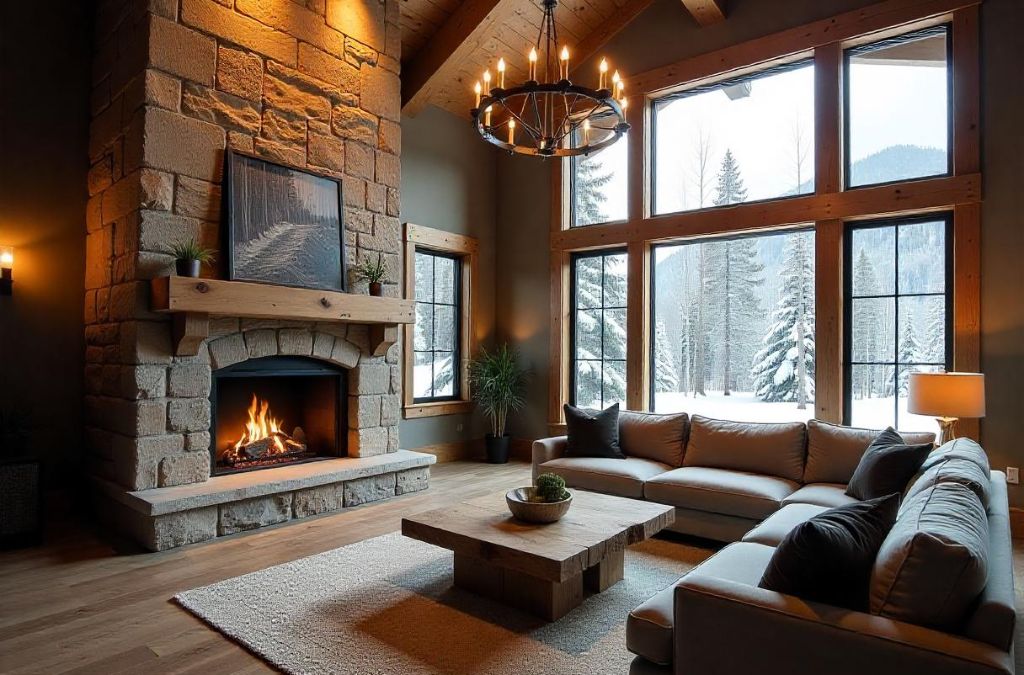 Phòng khách phong cách Rustic với nội thất Tân Cổ Điển quý phái