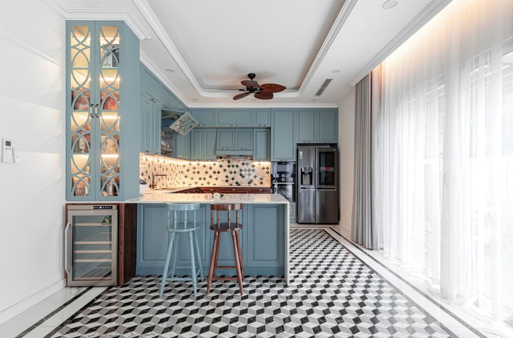 Phòng bếp biệt thự vườn Mai với tông màu pastel ấm áp