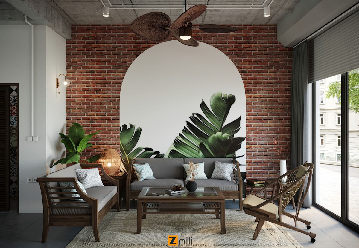 Mẫu phòng khách với đồng hồ treo tường là điểm nhấn trang trí