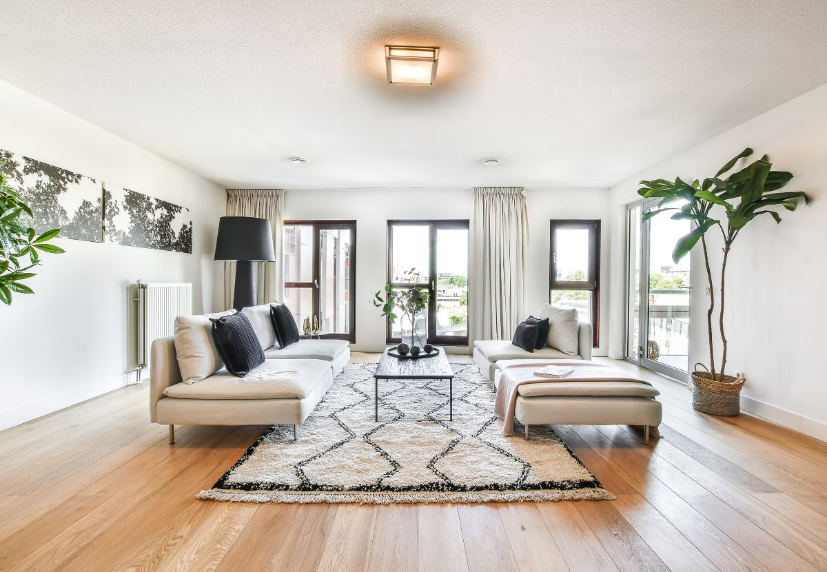 Mẫu trang trí phòng khách với vật liệu thân thiện và gần gũi với thiên nhiên