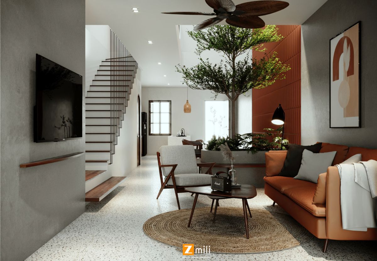 Mẫu phòng khách nhà liền kề với thiết kế đơn giản cho không gian nhỏ