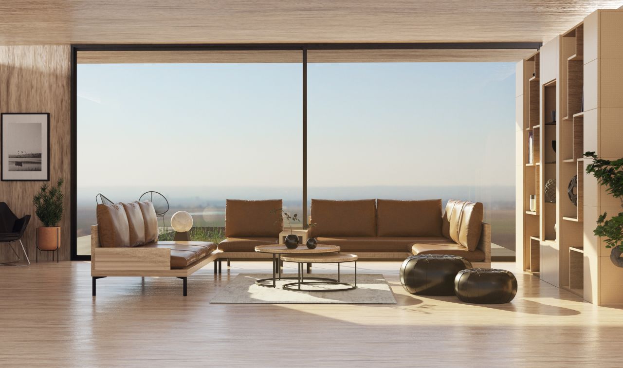 Mẫu trang trí phòng khách với hệ tủ trưng bầy độc đáo