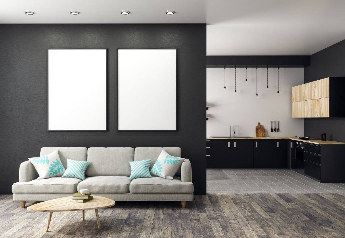 Mẫu phòng khách đơn giản với tranh treo tường là điểm nhấn