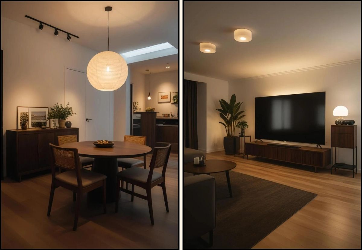 Mẫu nội thất chung cư tân cổ điển với hệ đèn thả, trần độc đáo