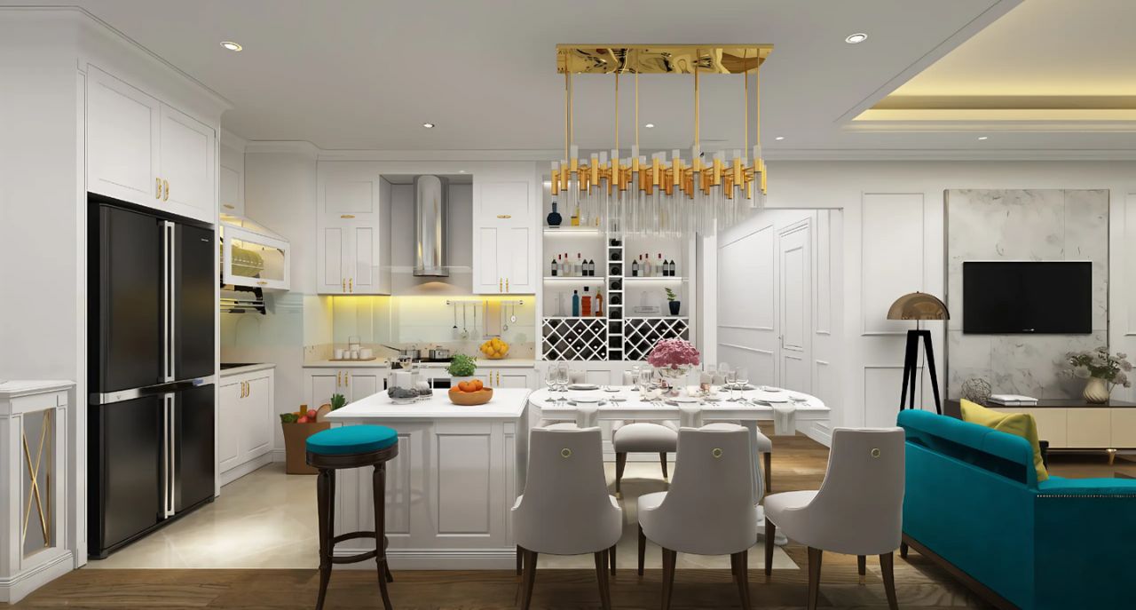 trắng, kem, be, xám nhạt thường được sử dụng làm màu nền chủ đạo trong phong cách Tân Cổ Điển