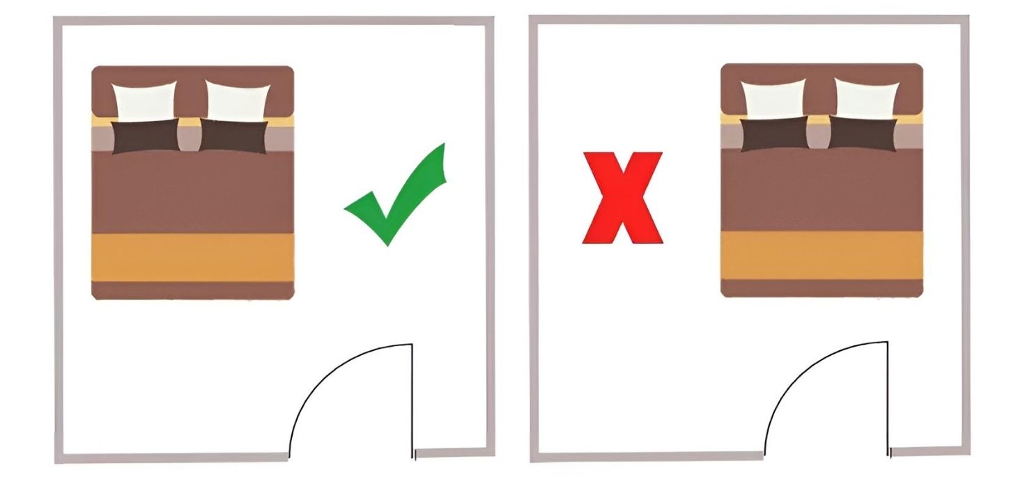 Gường ngủ cần đặt lệch với cửa ra vào, không đối diện trược tiếp