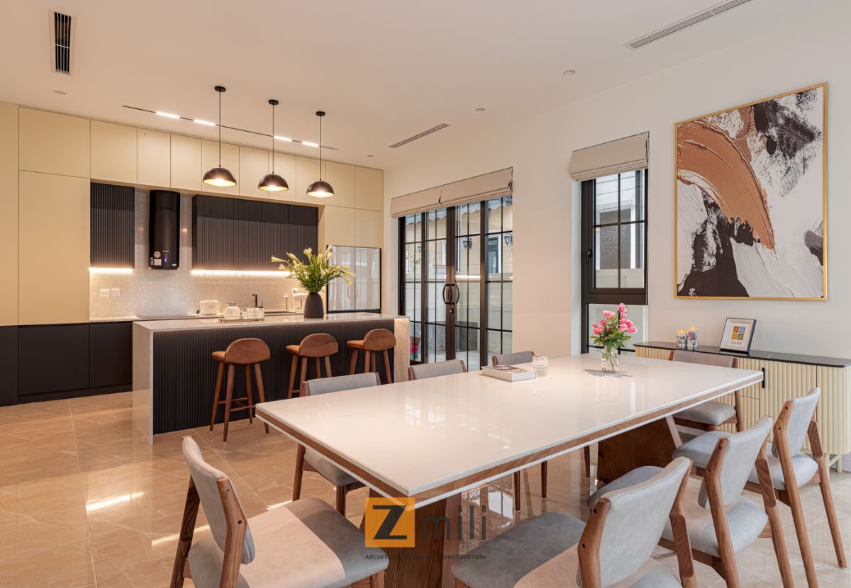 mẫu decor nhà bếp biệt thự Geleximco phong cách hiện đại kết hợp Bắc Âu