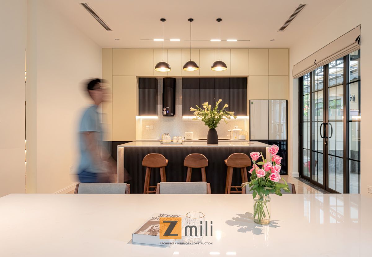 Mẫu decor nhà bếp biệt thự Geleximco đẹp, hiện đại, sang trọng