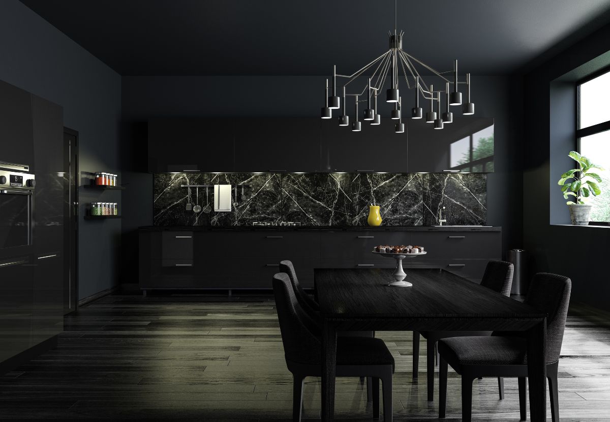 Mẫu phòng bếp phong cách tương phản tone đen trắng