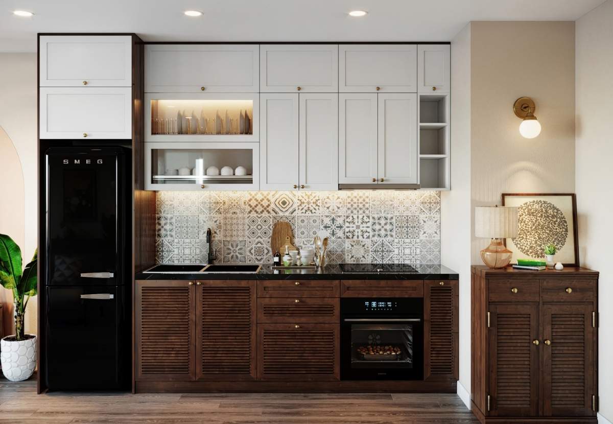 Mẫu Decor nhà bếp chung cư Tú Anh phong cách Indochine