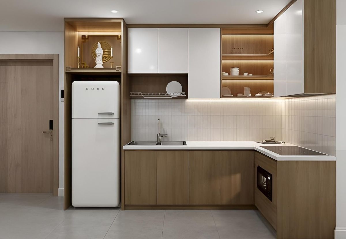 Mẫu decor nhà bếp cho chung cư có 2 ngủ 1 khách