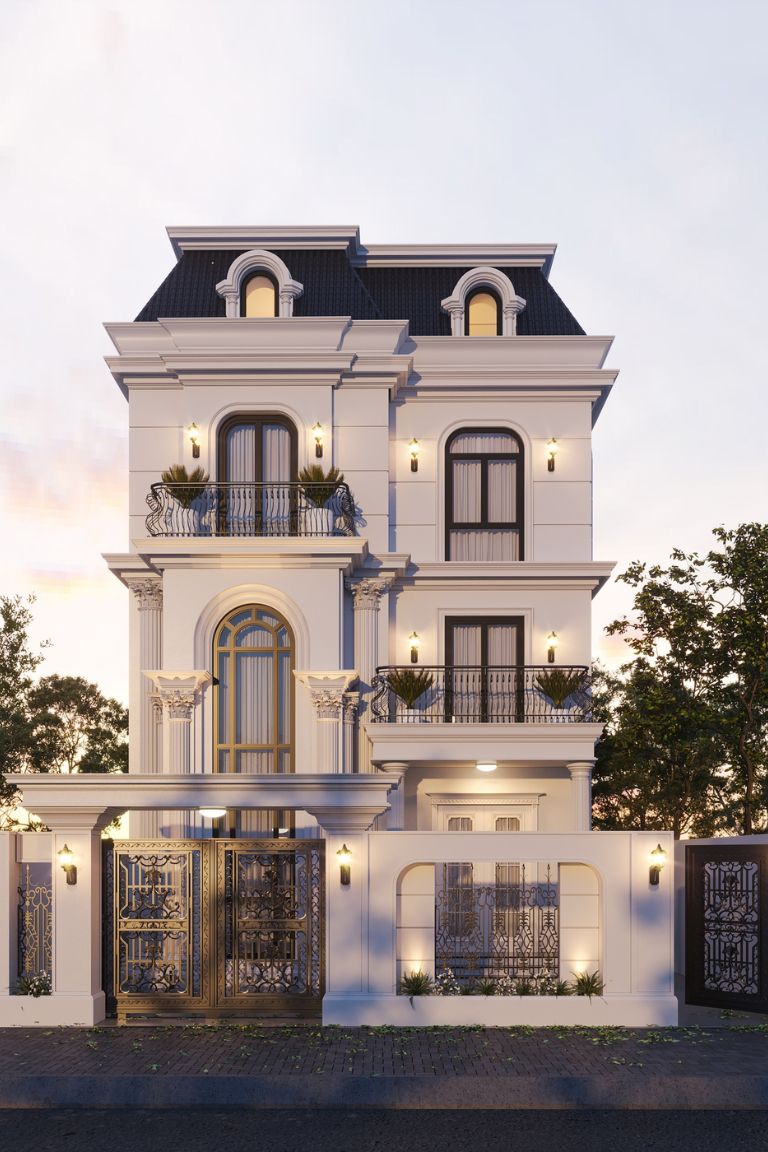 Mẫu nhà phố tân cổ điển mái Mansard đẹp, tinh sảo