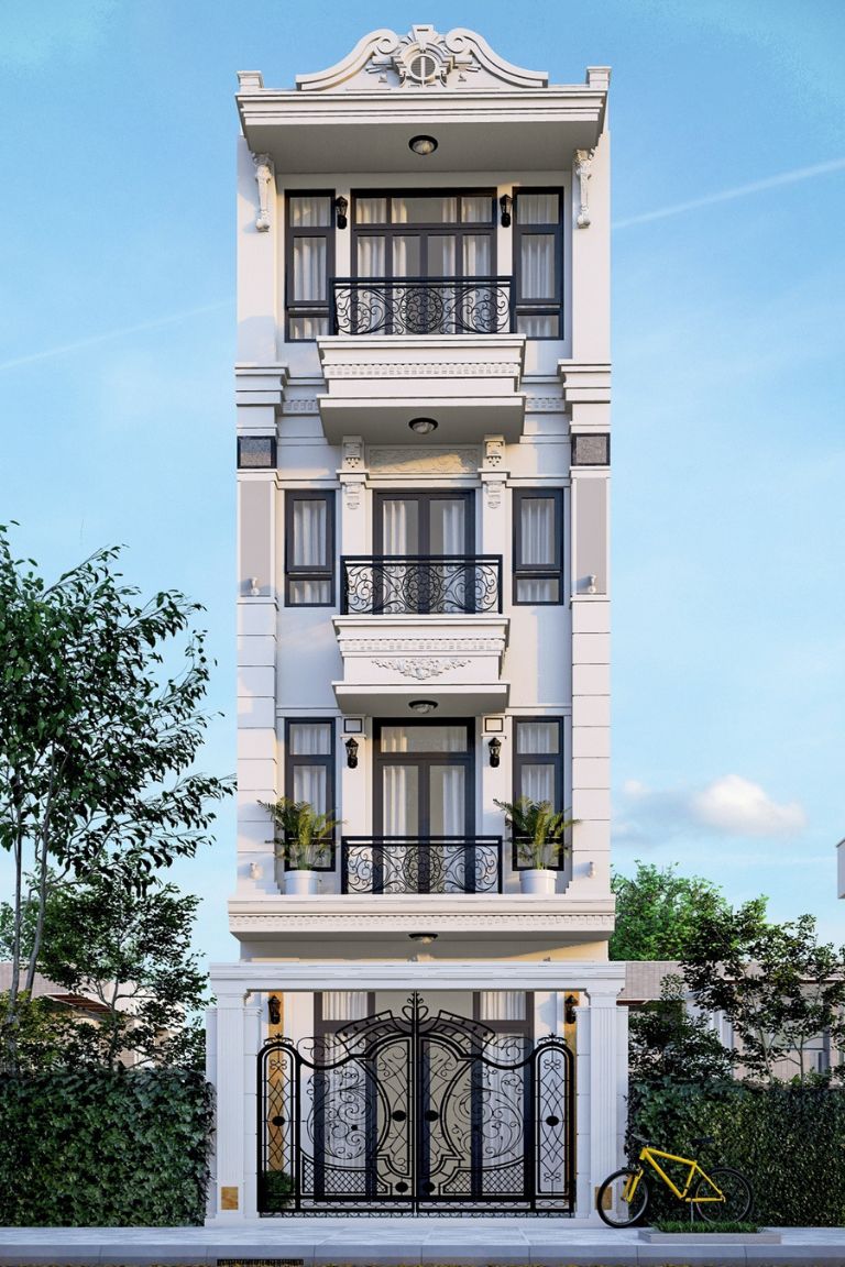 Mẫu nhà phố tân cổ điển 4 tầng đẹp, quý phái