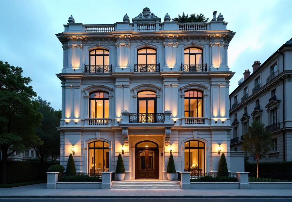 Mẫu nhà phố tân cổ điển 3 tầng với mặt tiền rộng, sang trọng