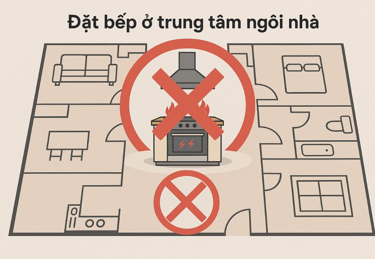 Đặt bếp ở trung tâm nhà dễ ảnh hưởng đến sức khỏe và hòa khí 