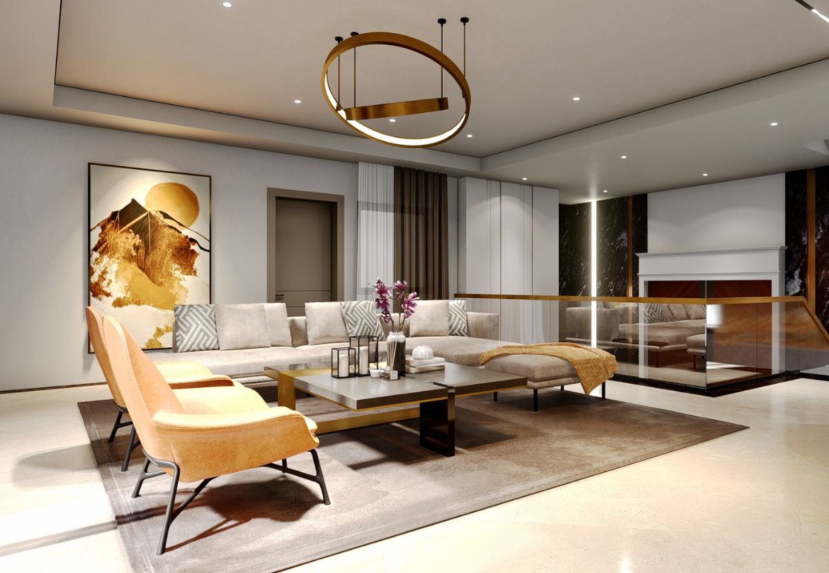 Mẫu phòng khách biệt thự đảo Ecopark đẹp, sang trọng