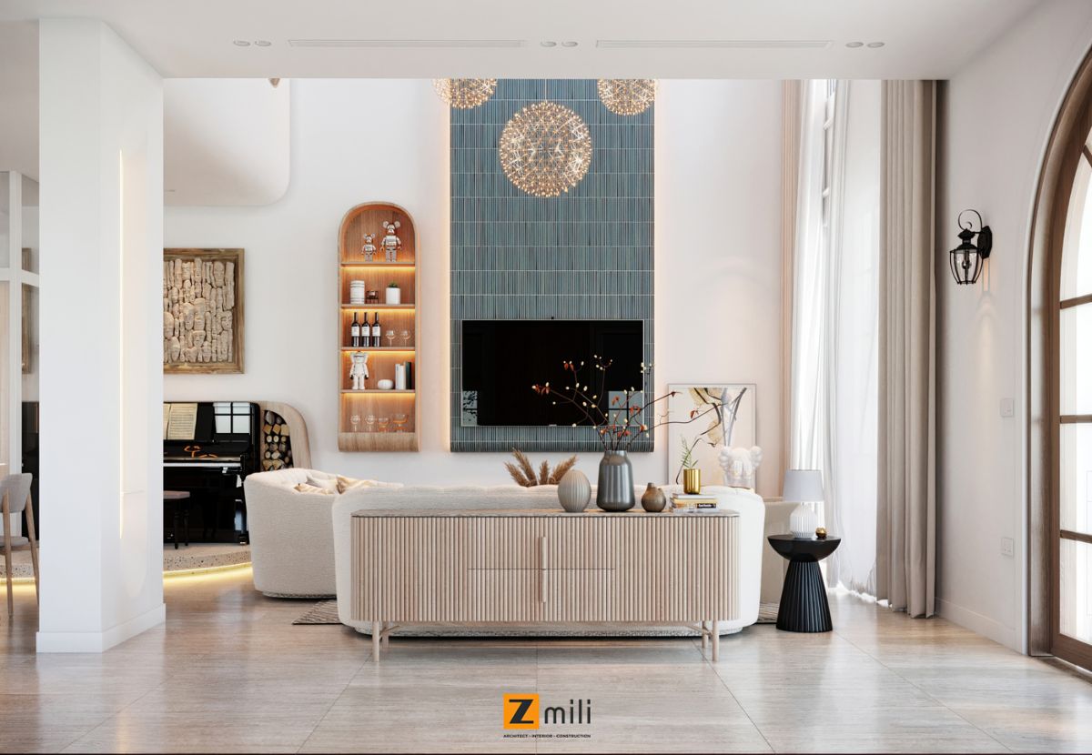 Phòng khách biệt thự Geleximco khu C với phong cách Scandinavian