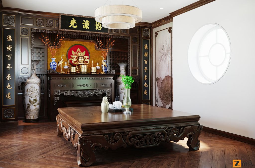 Không gian phòng thờ biệt thự vườn Mai với phong cách Indochine sau khi cải tạo