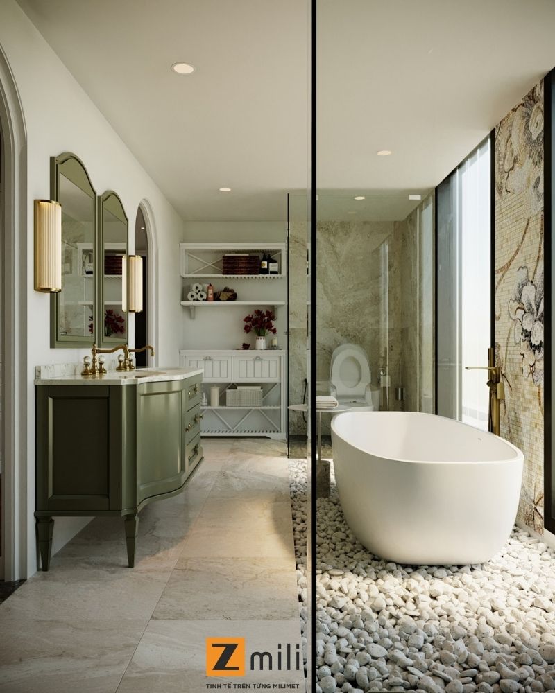 Mẫu cải tạo nội thất phòng tắm biệt thự với phong cách Transitional