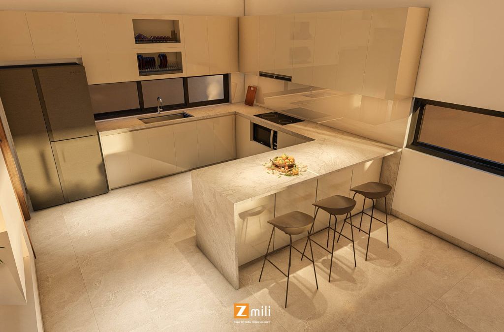 Bố trí lại mặt bằng: tối ưu tam giác bếp – bồn rửa – tủ lạnh