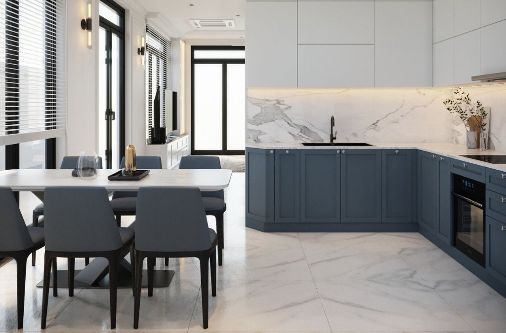 Mẫu cải tạo bếp với hệ tủ gỗ công nghiệp và phụ kiện thông minh