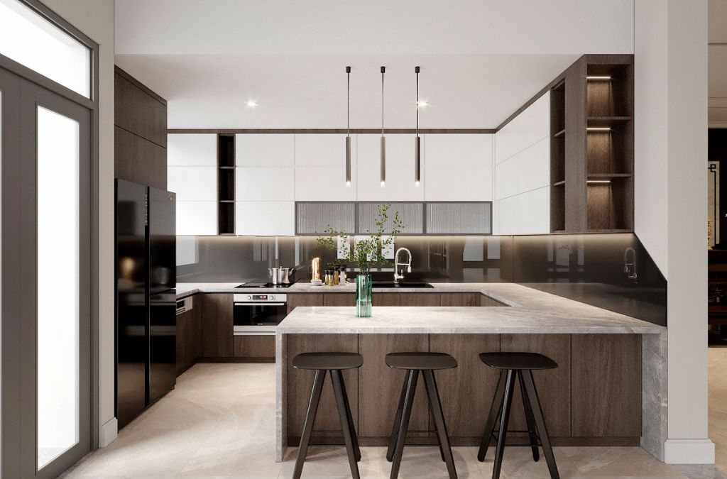 Mẫu phòng bếp với nội thất dễ lau chùi – chống ẩm – phù hợp khí hậu VN