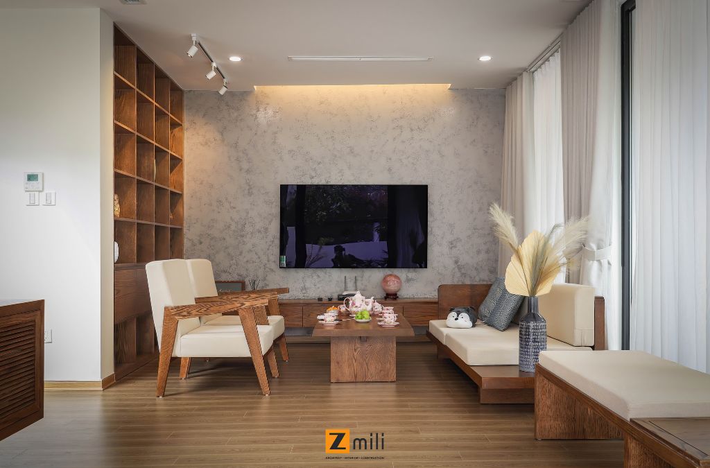 Phòng khách vườn Tùng Villa với phong cách Tropical Rustic mộc mạc, ấm cúng