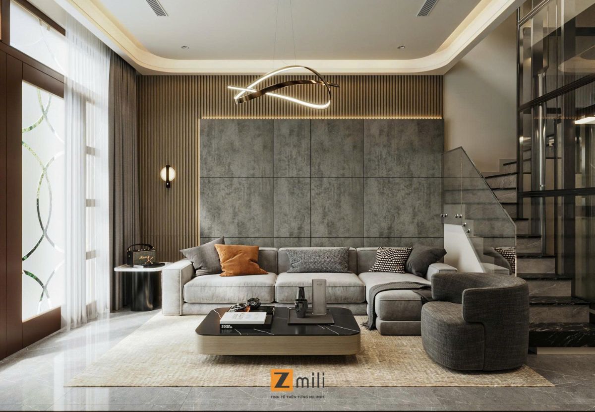 Phòng khách liền kề San hô với phong cách hiện đại đẹp, sang trọng