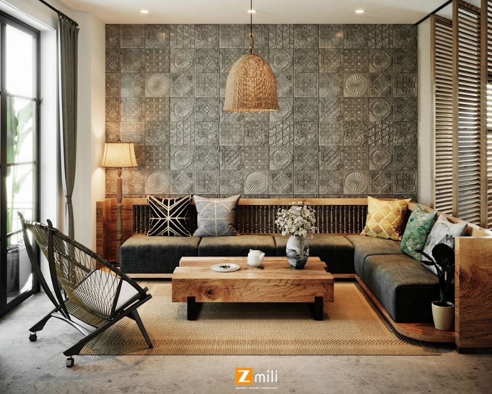 Mẫu phòng khách biệt thự Hải Âu phong cách Indochine độc đáo