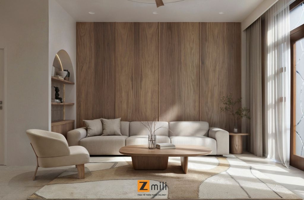 Mẫu phòng khách dự án Đảo Đừa Villa phong khách Wabi-Sabi tại OceanPark