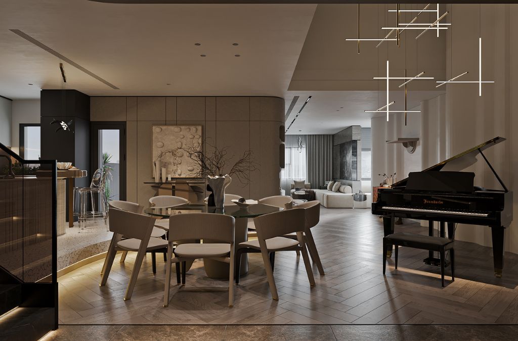 Không gian bếp biệt thự Ciputra với nội thất hiện đại nhưng mềm mại