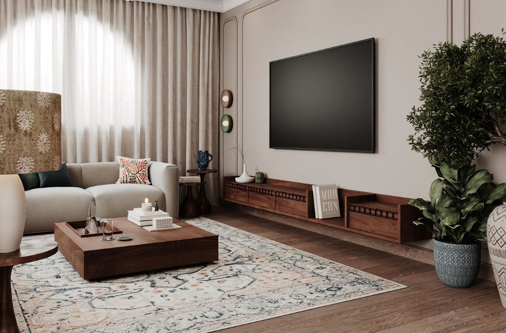 Mẫu phòng khách indochine với nội thất đặc trưng, gần gũi