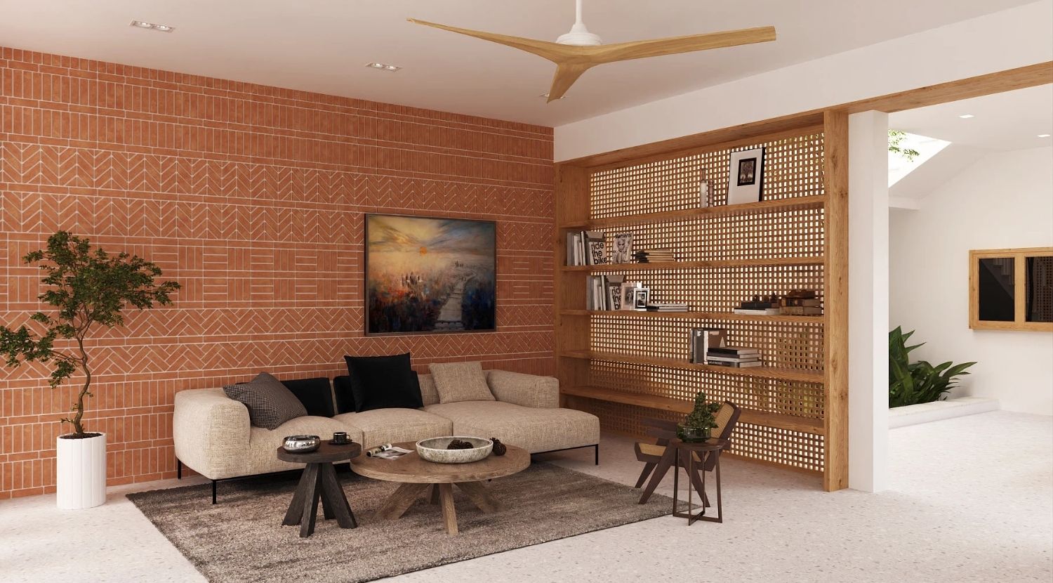 Mẫu phòng khách phong cách Japandi đơn giản, tinh tế