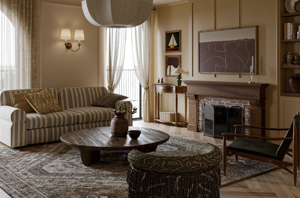 Mẫu phòng khách với phong cách Tân cổ điển đẹp, sang trọng