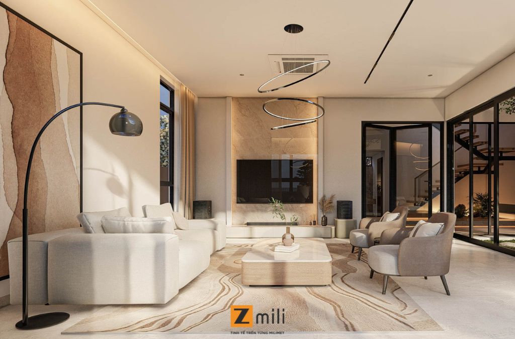 mẫu phòng khách biệt thự với phong cách hiện đại đẹp, sang trọng