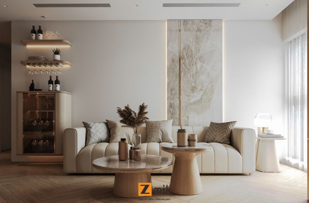 Mẫu phòng khách chung cứ với phong cách Japandi & Modern mở rộng không gian