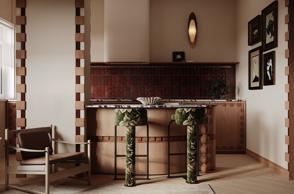 Không gian nội thất phong cách Mid-Century thường đi kèm với bảng màu táo bạo