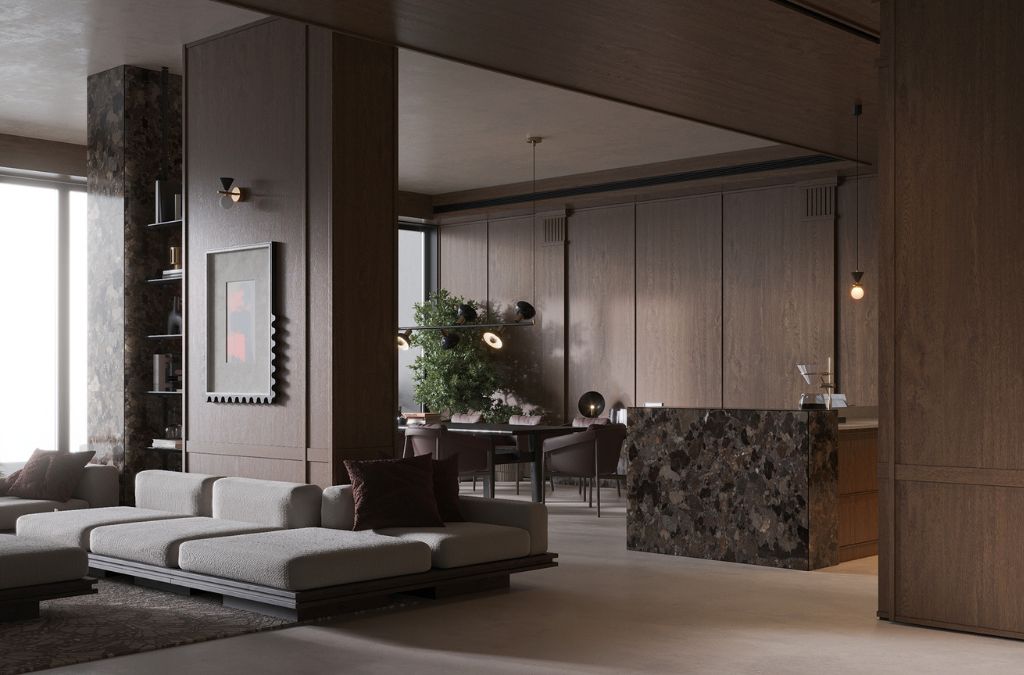 Chi tiết vân gỗ, đường may da, hoặc chân bàn kim loại được gia công tinh xảo​​​​