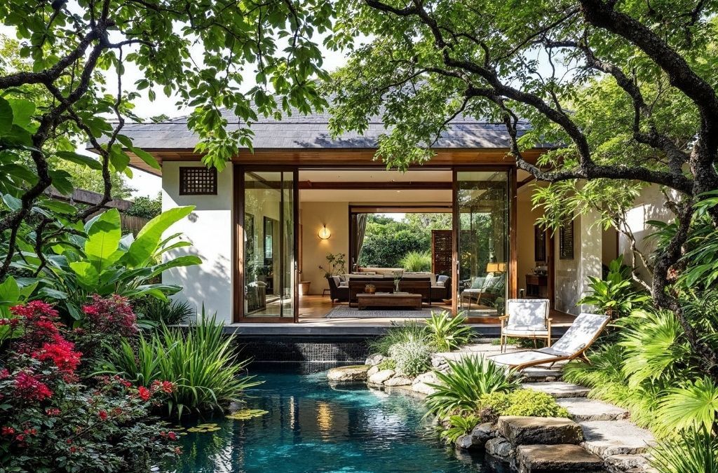 Mẫu nhà cấp 4 mái thái với nội thất hiện đại và hệ của kính lớn