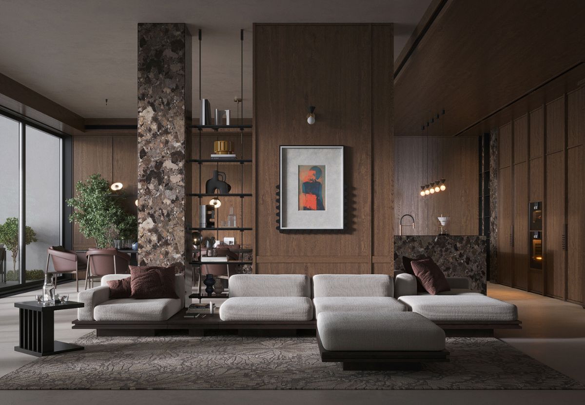 Mẫu phòng khách Vũ Yên Villa phong cách Mid-Century phá cách, độc đáo