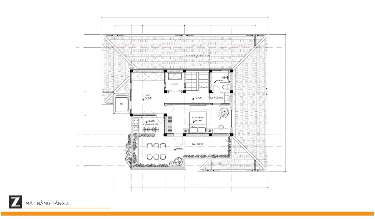 Mặt bằng tầng 3 dự án Vườn Tùng Villa