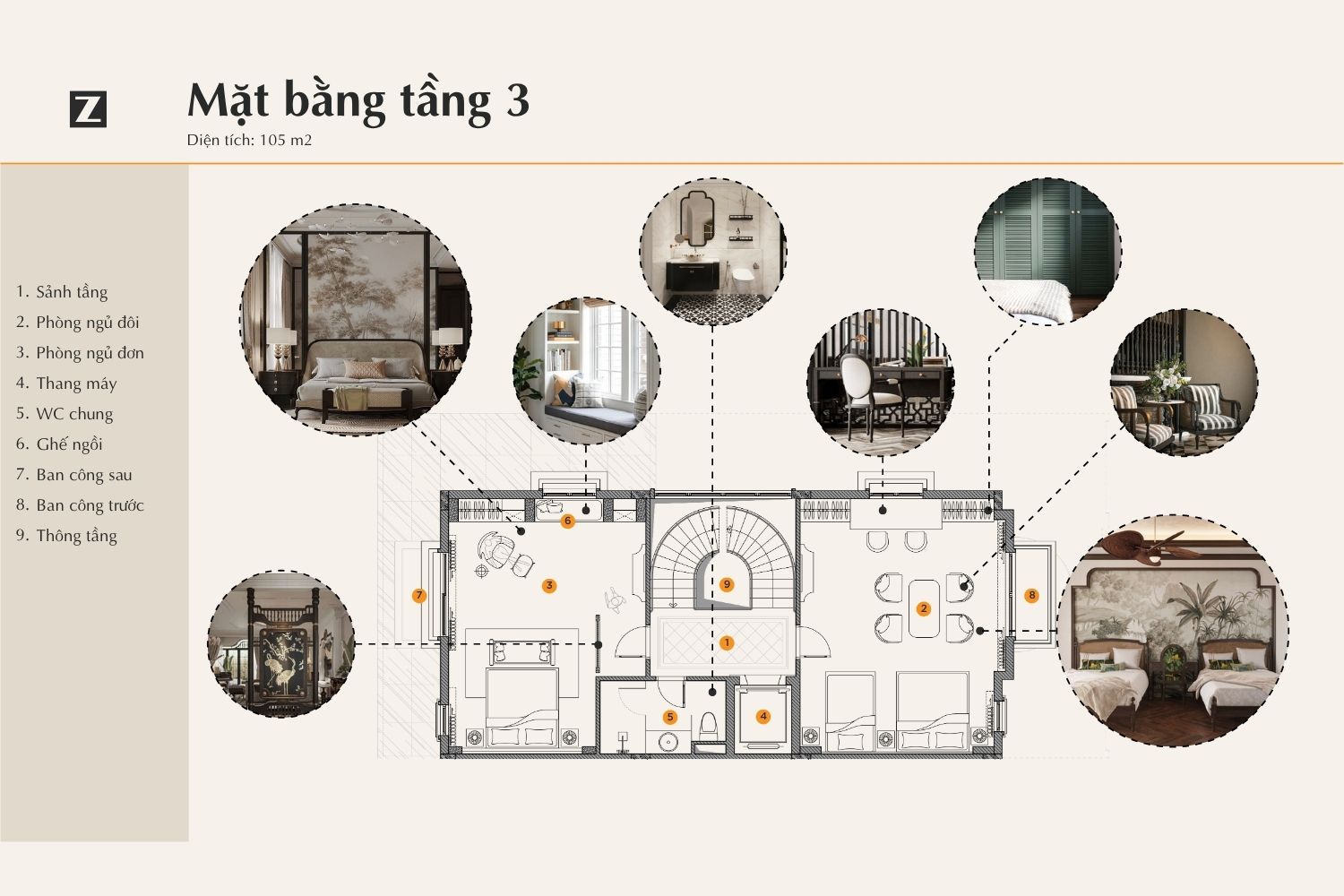 mặt bằng tầng 3 dự án biệt thự tại Vinhomes Vũ Yên