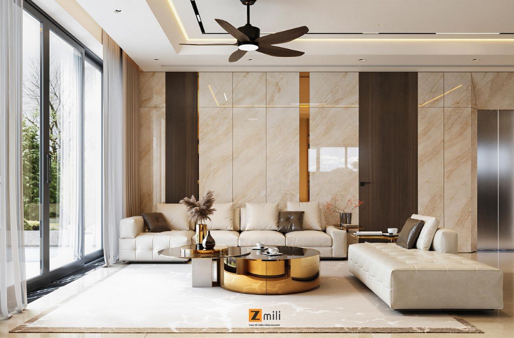 Phòng khách với nội thất hiện đại cao cấp, sang trọng