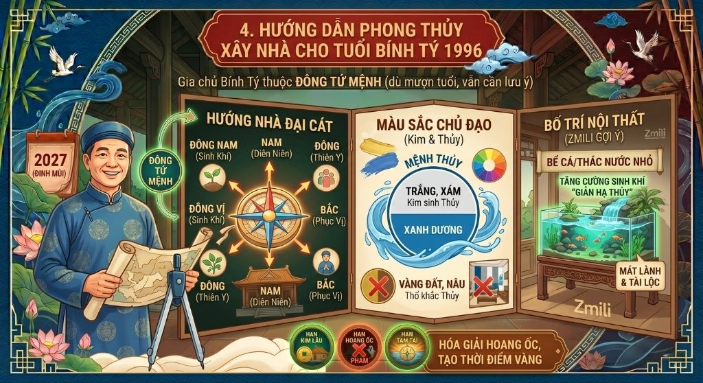 Hướng dẫn phong thủy xây nhà cho tuổi Bính Tý 1996