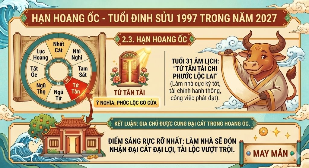 2027 gia chủ tuổi Đinh Sửu rơi vào cung Tứ Tấn Tài, rất hợp để làm nhà