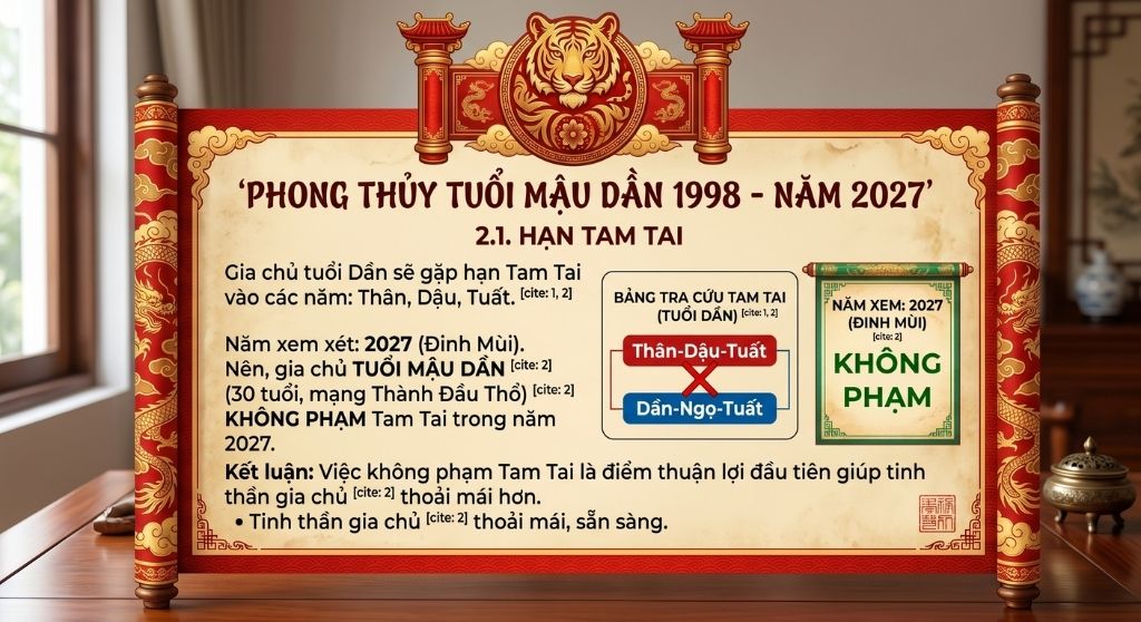 Gia chủ tuổi Mậu Dần 1998 không phạm Tam Tai trong năm 2027