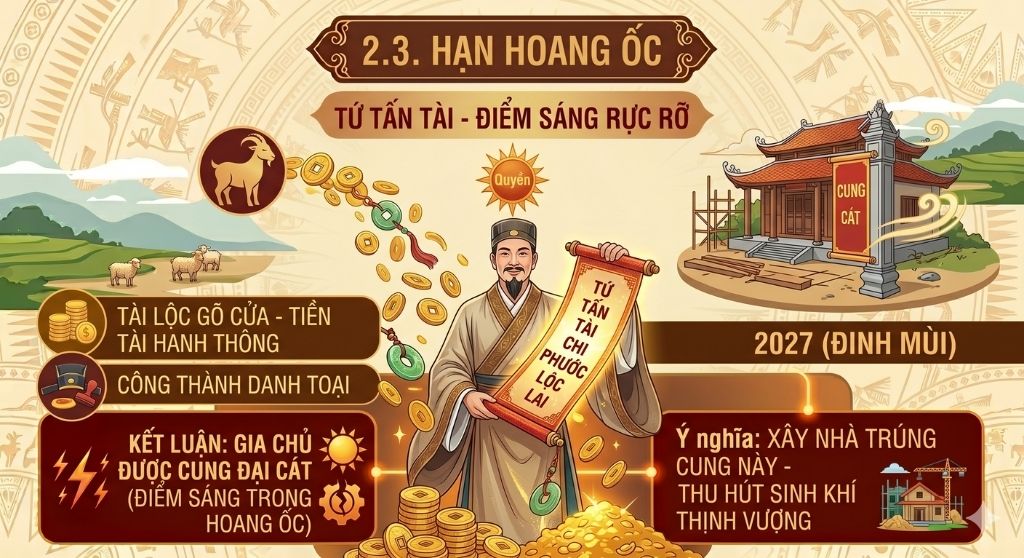 Trong năm 2027 gia chủ Tân Mùi rơi và cung Tứ Tấn Tài, một cung tốt trong hạn Hoang Ốc