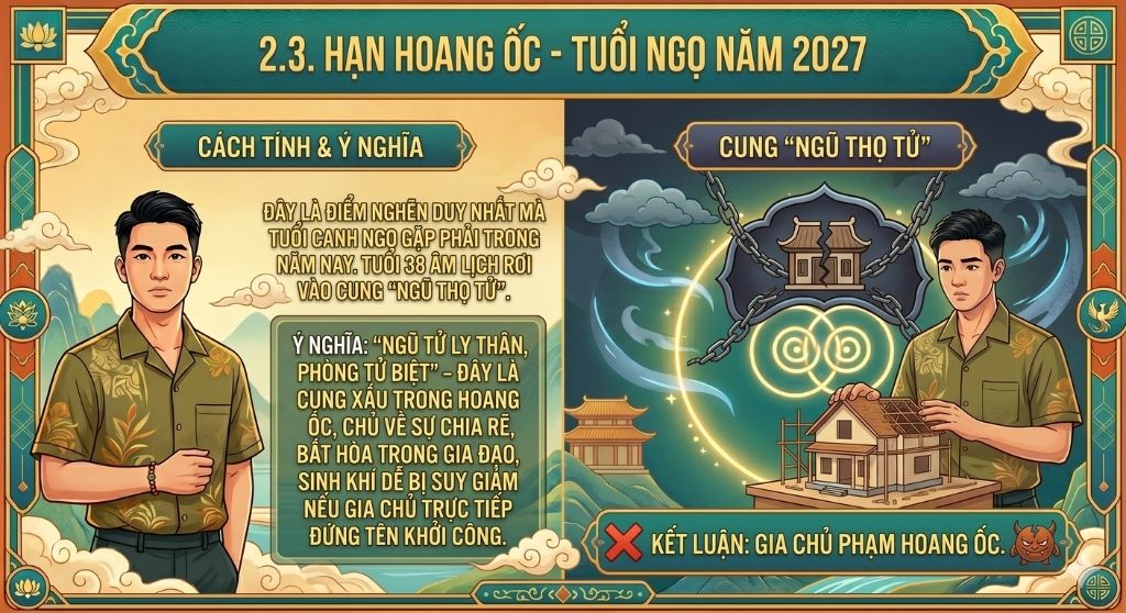 Năm 2027, gia chủ 1990 rơi vào cung Ngũ Thọ Tử, một cung xấu trong hạn Hoang Ốc