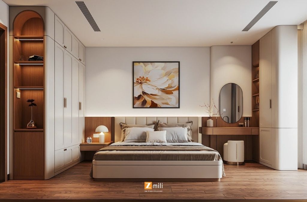 Cải tại phòng ngủ căn hộ Vinhomes Smart City tối giản, mềm mại